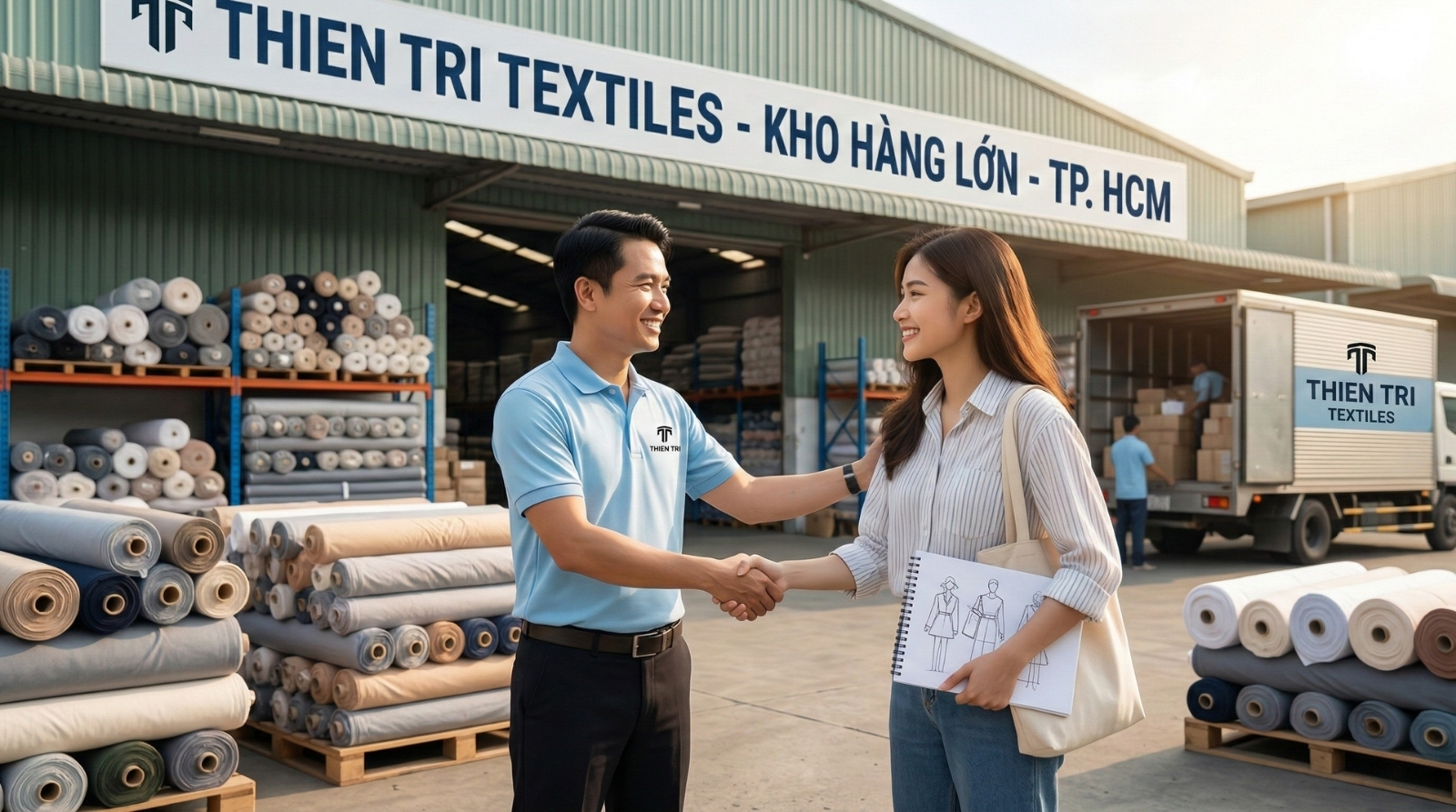 Nhân viên Thiên Trì và khách hàng tại kho hàng TP. HCM.