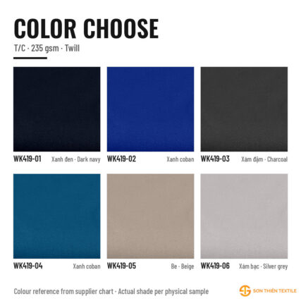 Bảng màu vải WK419 – thẻ màu 1 | Sơn Thiên Textile